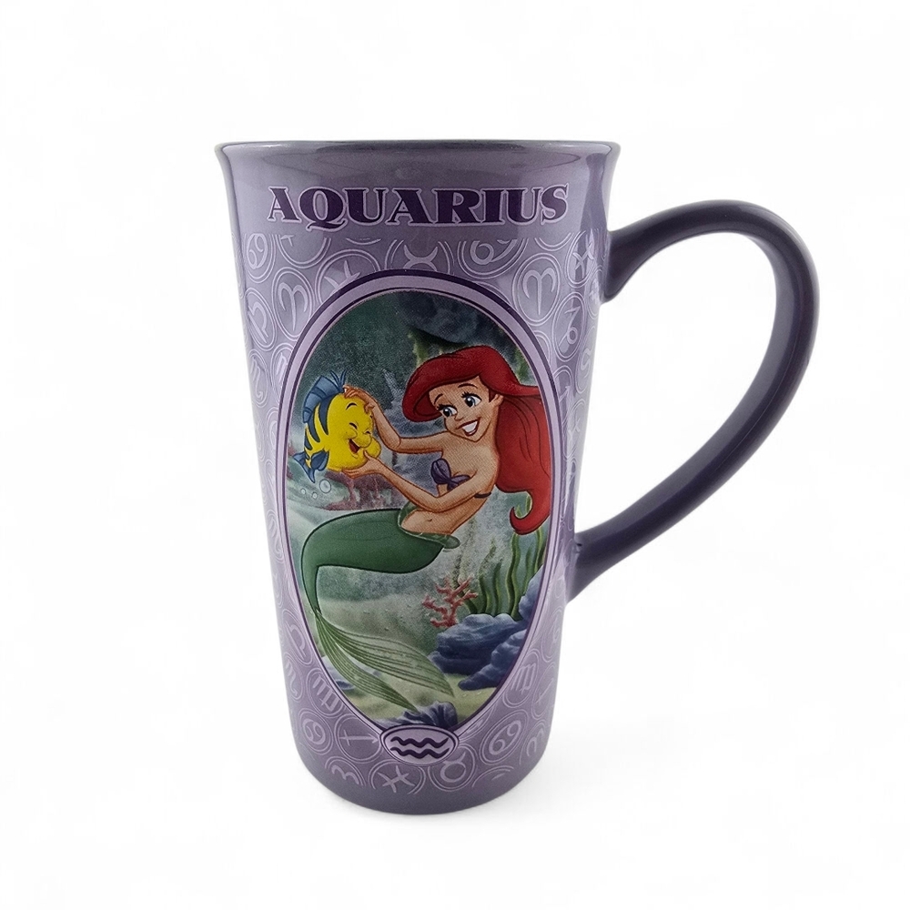 Disney Aquarius Zodiac Purple Ceramic Mug The Little Mermaid Ariel Flounder